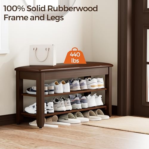 Homleke 31.5" Wide Solid Wood Shoe Rack Bench with Flip-Top Storage - Image 4