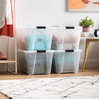 IRIS USA 51 L (54 QT) Plastic Storage Box with Lid and Latches - 4 Pack - BPA-Free, See-Through Organizing Solution, Durable Nestable Stackable Containers, Secure Pull Handle - Clear - Image 3