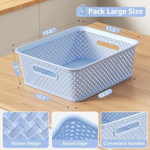 MaxGear 3 Pack Plastic Storage Baskets, Large, Blue - Image 6