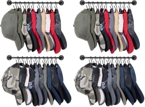 Mkono Hat Rack for Wall Baseball Cap Organizer Hanger with 20 Hooks Modern Metal Hat Holder Wall-Mounted Caps Display for Closet Door Bedroom Entryroom Laundry, Set of 2 Black (Pack of 2) by Mkono
