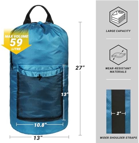 Laundry Bag with Shoulder Straps and Mesh Pocket Laundry Backpack Large Portable Laundry Hamper for College Laundromat Apartment (Light Blue) - Image 2