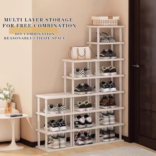 Bamboo Shoe Rack 12 Tier- Vertical Shoe Rack for Small Spaces, Tall Narrow Shoe Rack Organizer for Closet Entryway Corner Garage and Bedroom,Skinny Shoe Shelf with Free Stackable DIY White Storage - Image 5