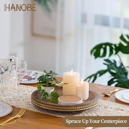 Hanobe Lazy Susan Centerpiece Tray, Round Wooden Turntable Organizer, Brown - Image 2