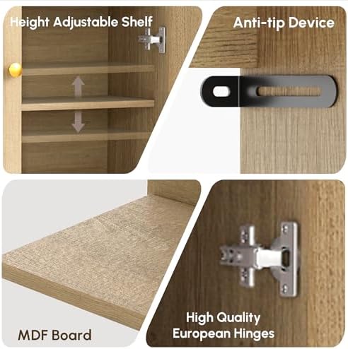 HMstone Over The Toilet Storage Cabinet, Arched Bathroom Organizer and Storage with Rattan Doors and Adjustable Shelf, Space-Saving Freestanding Bathroom Modern Storage Cabinet Over Toilet (Natural) - Image 5
