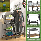 DAOUTIME Golf Bag Garage Storage Rack with Wheels, Organizer for Single Golf Bag and Equipment Accessories, Ideal for Home, Garage, Club, Shed, Basement - Sturdy Wood and Metal Construction (Black) - Image 2