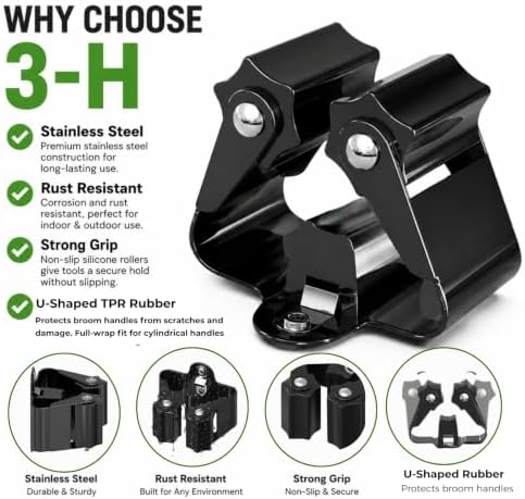 3-H Broom Holder Wall Mount 20 Pack, Stainless Steel Mop Hanger with Screws - Image 4