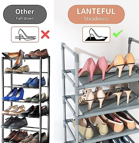 LANTEFUL 10 Tiers Tall Shoe Rack 20-25 Pairs Boots Organizer Storage Sturdy Narrow Shoe Shelf for Entryway, Closets with Hooks, Grey - Image 6