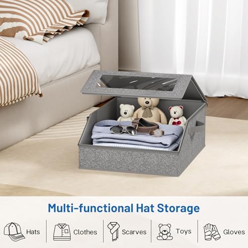 AOODA Sturdy Hat Storage for Baseball Caps, Holds up to 24 Caps Clear Hat Organizer for Closet, Bedroom, Wide Hat Box with Cardboard (Slate Grey) - Image 7