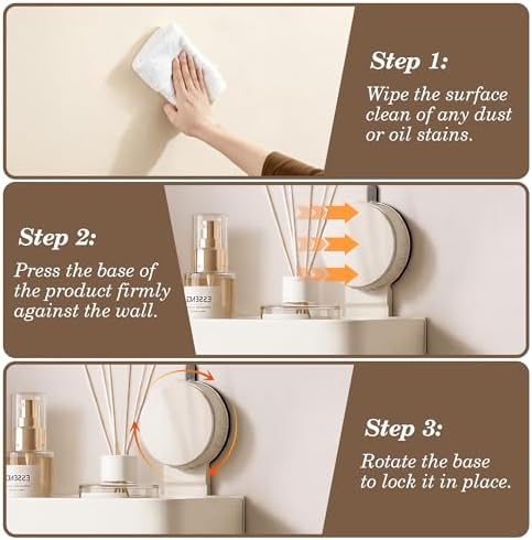 Wide Aluminum Suction Cup Shower Caddy(2-Pack Cream White),Shower Shelves for Bathroom Wall,Wall Mounted Bathroom Shelves with Towel Bar & Hooks - Image 3
