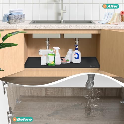 Silicone Under Sink Mat, 22"x19", Waterproof Cabinet Liner, Black - Image 6