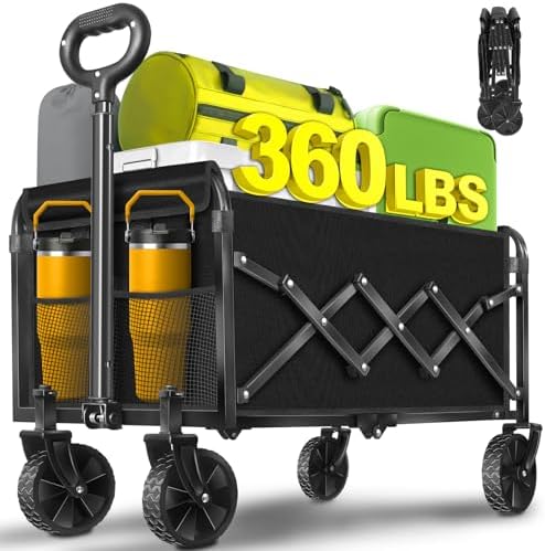 Collapsible Wagons Carts Foldable, 360lbs Folding Wagon Cart with Wheels by TATAANTY