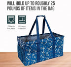 Extra Large Utility Tote Bag - Oversized Collapsible Reusable Wire Frame Rectangular Canvas Basket With Two Exterior Pockets For Beach, Pool, Laundry, Car Trunk, Storage - Anchor - Image 5