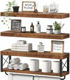 QEEIG Bathroom Shelves Over Toilet - Floating Shelf for Wall Toilet Paper Storage Farmhouse 32 inch Long Set of 3, Rustic Brown (029-80BN3) by QEEIG