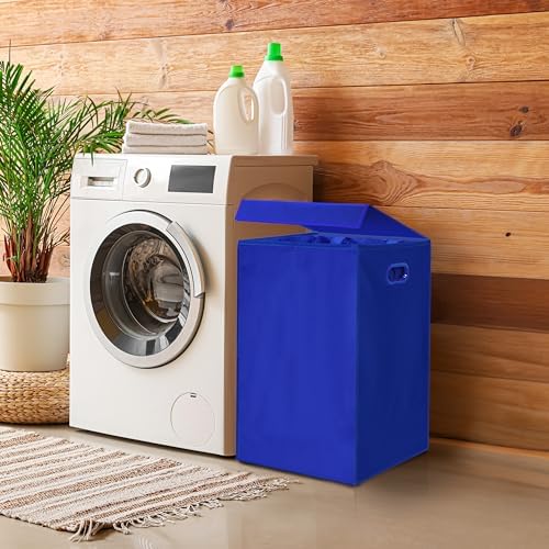 Simple Houseware Foldable Laundry Hamper Basket with Lid, Dark Blue - Image 4
