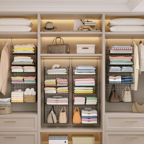 X-cosrack Closet Hanging Organizer Shelves - 5 Tier Wardrobe Organizers and Storage Bin, Hanging Organizer Shelves, Clothes Shelf with Adjustable Dividers for Bedroom Closet Sweater Shoes Handbag - Image 6