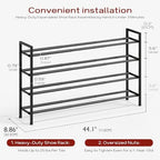 Bumusty 4 Tier Long Expandable Shoe Rack for Closet, Black - Image 2
