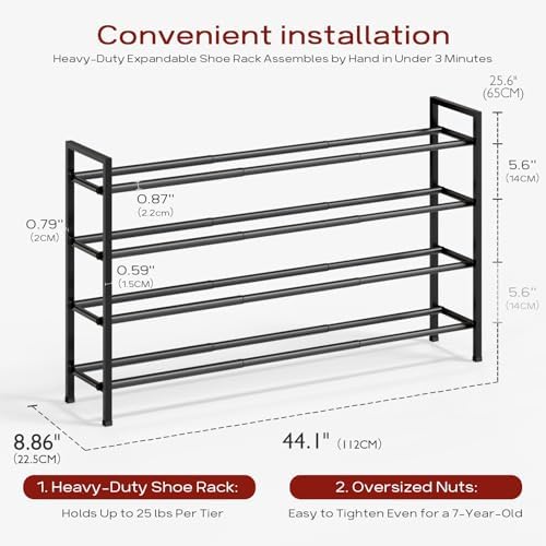 Bumusty 4 Tier Long Expandable Shoe Rack for Closet, Black - Image 2
