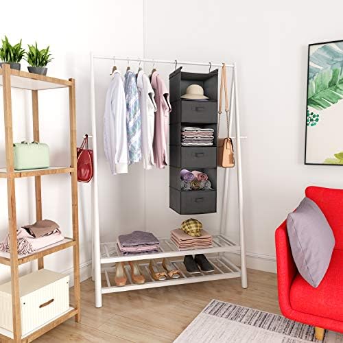 MAX Houser 6 Tier Shelf Hanging Closet Organizer, Closet Hanging Shelf with 2 Sturdy Hooks for Storage, Foldable (Grey-D3) | foldable lightweight fabric space-saving design for Bedroom, Closet Hanging Shelf for Storage with Removable Drawers - Image 5
