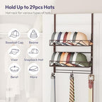SWTYMIKI Over Door Hat Organizer - 3 Tier Wall Mounted Hat Rack with 2 Adjustable Metal Basket and 3 Hooks, Hanging Baseball Cap Organizer Storage Holds up to 29 Caps for Door, Bedroom, Closet - Image 4
