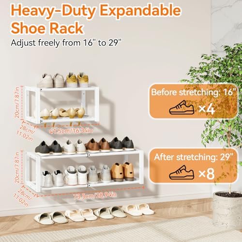 IBUYKE 2 Pack Wall Mounted Shoe Rack, 16"-29” Expandable Hanging Shoe Organizer for 12-16 Pairs, Space Saving Metal Wall Shoe Storage for Entryway Closet, White TXJ001W-2 - Image 3