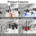 Mop Broom Holder Wall Mount, 2 Packs Silver Stainless Steel Tool Storage Organizer for Kitchen Garden Garage Laundry Room Bathroom and RV with 4 Slots 6 Hooks - Image 4