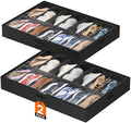 Lifewit Under Bed Shoe Storage Organizer 2 Pack(14 Shoes Cells), 4.3 Inches Profile Fabric Shoes Container Box with Clear Cover, Foldable Storage Bag with 2 Handles, Fits 14 to 28 Pairs by Lifewit