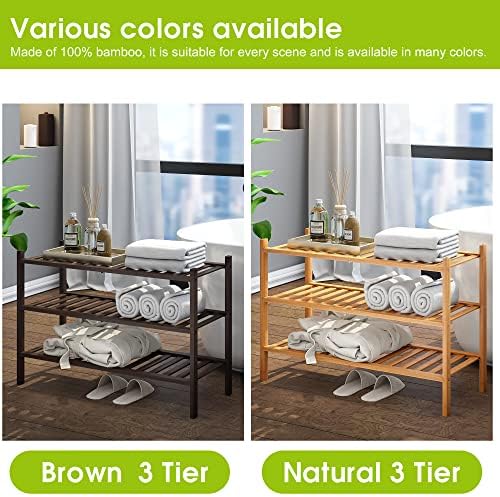 BMOSU 3-Tier Bamboo Shoe Rack Premium Stackable Shoe Shelf Storage Organizer for Hallway Closet Living Room Entryway Organizer (Brown Bamboo) - Image 6