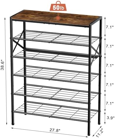 6 Tier Metal Shoe Rack with Wood Top, 18-24 Pairs - Image 3