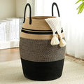 Large Laundry Hamper Basket 65L Woven Blanket Basket, Brown & Black by Fionasmagic