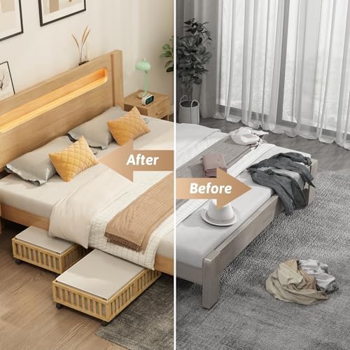 MHXW SXPN 2 Pack Bamboo Under Bed Storage Containers with Wheels, Nature | Underbed Drawer Storage with Bag, Wood Rolling Underbed Organizer for Shoes, Sheets Clothes Blanket Comforter, Under Crib Toy - Image 5