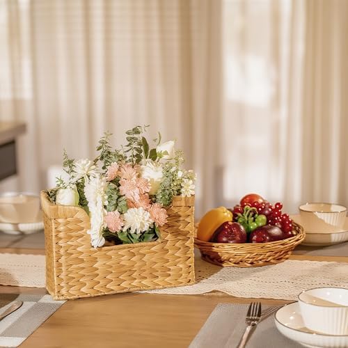 Set of 2 Magazine Holder Wall Basket Water Hyacinth Woven Mail Organizer, Wicker Wall Hanging Baskets for Magazines, Letters & Storage Decorative Mail Holder, Magazine Rack, 11.8x4.3x7.9 Inch - Image 6