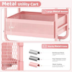KINGRACK 3 Tier Rolling Cart with Drawer, Metal Utility Storage Cart, Pink | 3 Drawers, Pegboard & Wood Tabletop, Lockable Wheels, 4 Hooks & 1 Bin, for Living Room,Bedroom,Craft Room,Office,Kids Room - Image 5