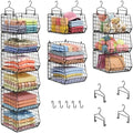 6-Tier Extended Depth Hanging Closet Organizers and Storage for Closet Organization, Stackable Hanging Shelves with Hooks for Clothes Sweaters Towels Purses, Fits Closet Shelves & Wire Metal Shelving by X-cosrack