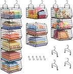 6-Tier Extended Depth Hanging Closet Organizers and Storage for Closet Organization, Stackable Hanging Shelves with Hooks for Clothes Sweaters Towels Purses, Fits Closet Shelves & Wire Metal Shelving by X-cosrack