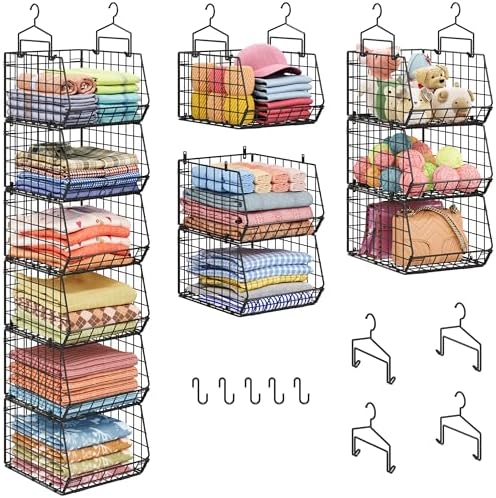 6-Tier Extended Depth Hanging Closet Organizers and Storage for Closet Organization, Stackable Hanging Shelves with Hooks for Clothes Sweaters Towels Purses, Fits Closet Shelves & Wire Metal Shelving by X-cosrack