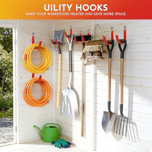 1 Pack Heavy Duty Wall Mount Garage Hooks with Anti-Slip PVC Coating Iron Storage Hooks,Garage Hanger Utility Hooks Indoor Outdoor Organizer for Hanging Bike Ladder Garden Tool - Image 4