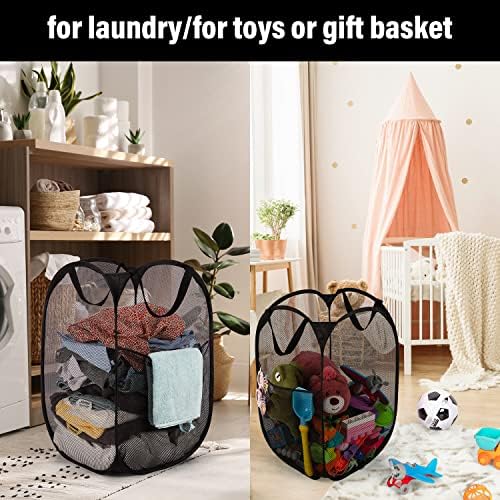 BATTOO Deluxe Strong Mesh Pop up Laundry Hamper Basket with Side Pocket for Laundry Room, Bathroom, Kids Room, College Dorm or Travel 3 Pack Black - Image 5