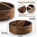 TIDITA 12" Wooden Lazy Susan Organizer with 4 Dividers, High Rim, Rotate - Image 3