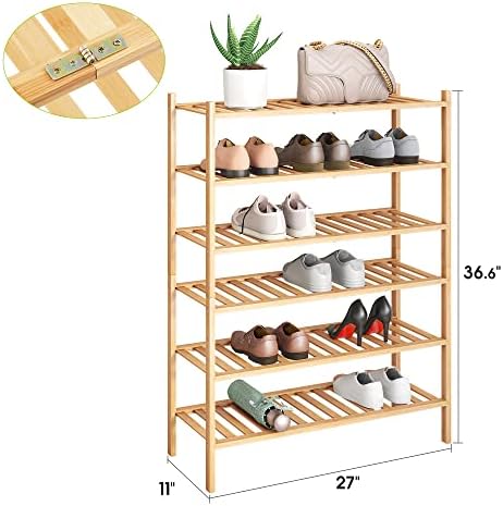 BMOSU 6-Tier Bamboo Shoe Rack Premium Stackable Shoe Shelf Storage Organizer for Hallway Closet Living Room Entryway Organizer (Natural Bamboo) - Image 3