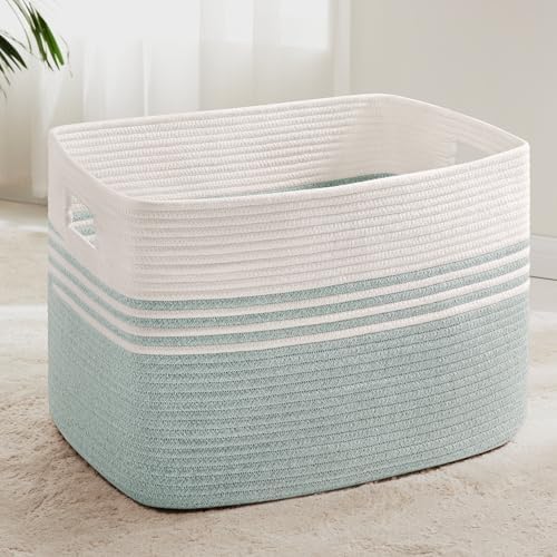 100L Extra Large Woven Laundry Basket Hamper with Handles, Green by SunNewt