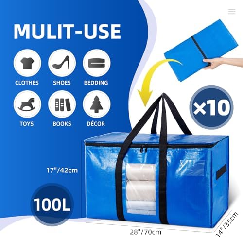 TAILI 10 Pack Blue Extra Large Moving Bags,Storage Bag with Visible Window - Image 6