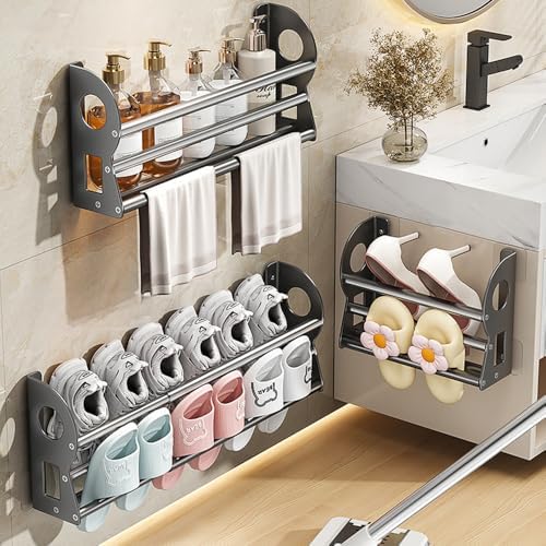 Expandable Wall Mounted Shoe Rack, Hanging Shoe Organizer Shelf With Sticky Mounts, Metal Shoe Storage Organizer Holder Shelf for RV, Mudroom, Entryway (Black) - Image 7