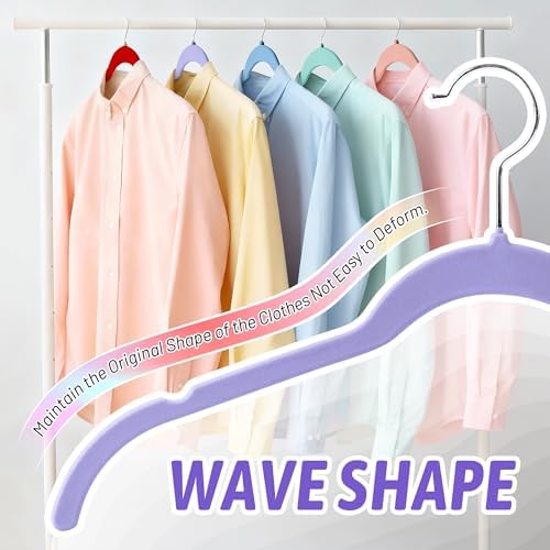 Sishynio Velvet Hangers 30 Pack, Non-Slip Slim Felt Hangers Colorful | Space-Saving Closet Organization; Flocked Surface; 360° Swivel Hooks; For Shirts, Coats, Dresses, Blouses - Image 5