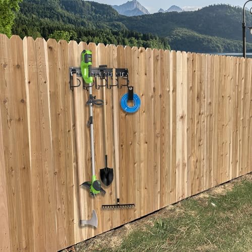 LEYU Metal Garage Tool Organizer Wall Mount, 2 Pack Garden Tool Organizer With Extension Cord Straps, Garage Organization Hooks and Hangers for Shed, Yard Storage, Wall Holder for Hanging Broom Mop - Image 4