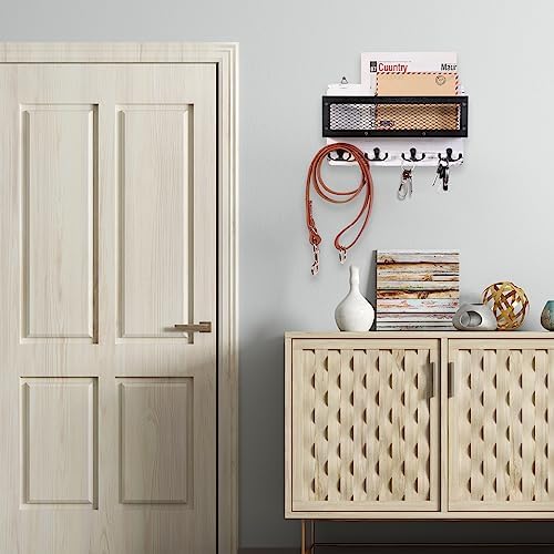 ADIIL Mail and Key Holder for Wall Decorative, Wooden Wall Mount Key Rack Hanger Organizer with 4 Double Key Hooks, Rustic Home Decor for Entryway Hallway, White - Image 5