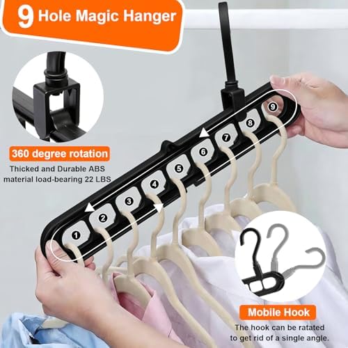 Closet Organizers and Storage,College Dorm Room Essentials Magic Hangers | 6 Pack Multifunctional Multi-Color Organizer Smart Space Saving Hangers with 9 Holes Storage Organization for Wardrobe Closet - Image 4