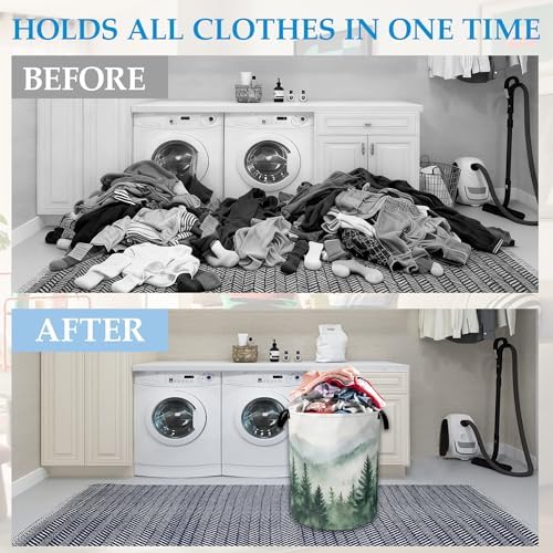 Misty Forest Large Storage Basket Collapsible Laundry Basket Oxford Storage Bin for Gift Baskets Bedroom Clothes Hamper 16" X 20.8" - Image 4