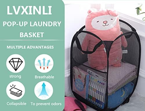 2 Pack Laundry Basket,Foldable Mesh Pop-up Laundry Hamper with Durable Handle,Easy to Open and Fold for Dorm, Laundry Room, Bedroom, RV (Black and blue) - Image 4