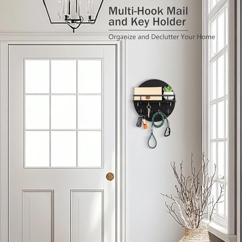 10.2" Key Holder Wall Mount with Shelf & Mail Organizer, 8 Hooks Black - Image 3