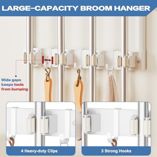 Olakee Broom Holder Wall Mount with Cleaning Supplies Organizer, Laundry Room Organization and Storage Shelves, Mop Hanger Rack with Hooks, Utility Shelf Closet Organizer for Garage Home Improvement - Image 3